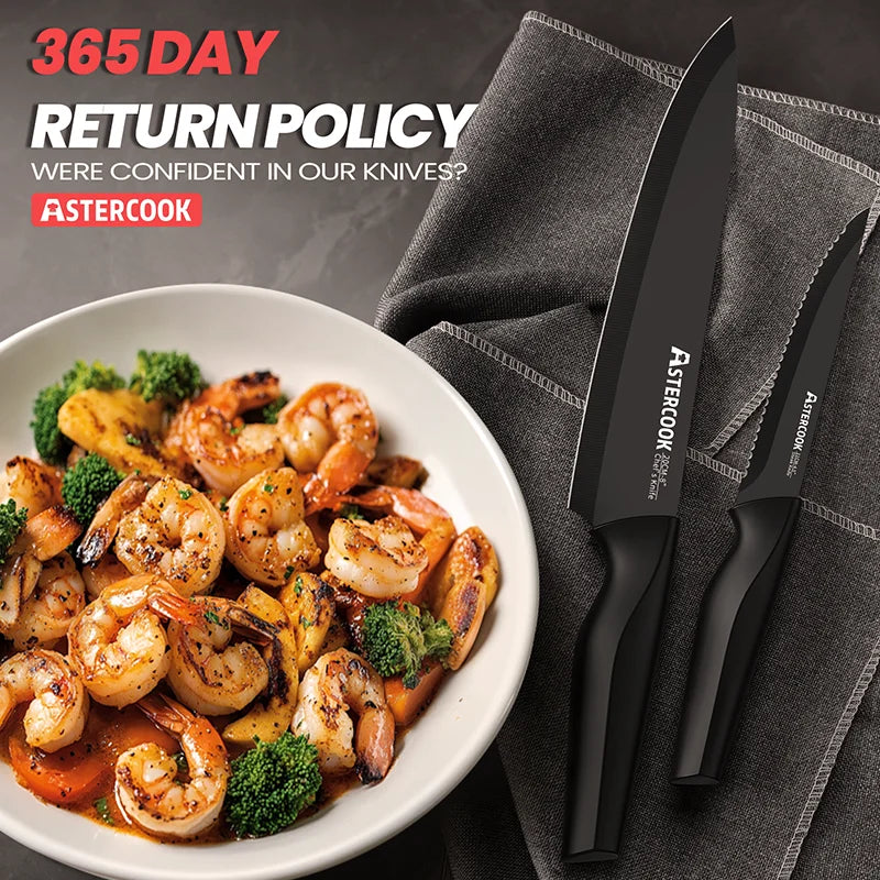 Astercook Kitchen Knife Set with Built-in Sharpener Block Dishwasher Safe, 15 Pieces German Stainless Steel Knife Block Set