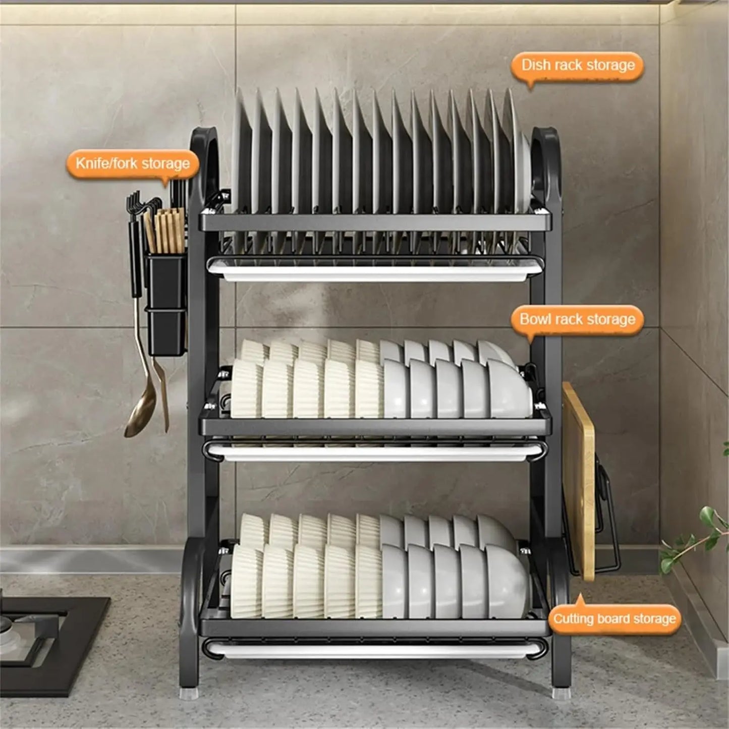 Dish Rack, Three-Tier Space-Saving Kitchen Countertop