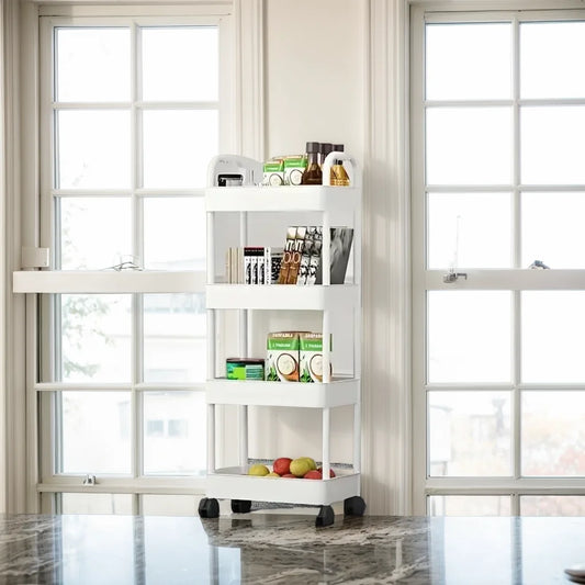 1pc 3/4-Tier Rolling Storage Cart, Plastic
