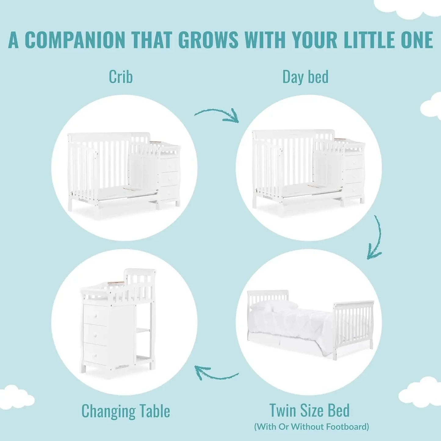 4-in-1 Mini Convertible Crib And Changer in White