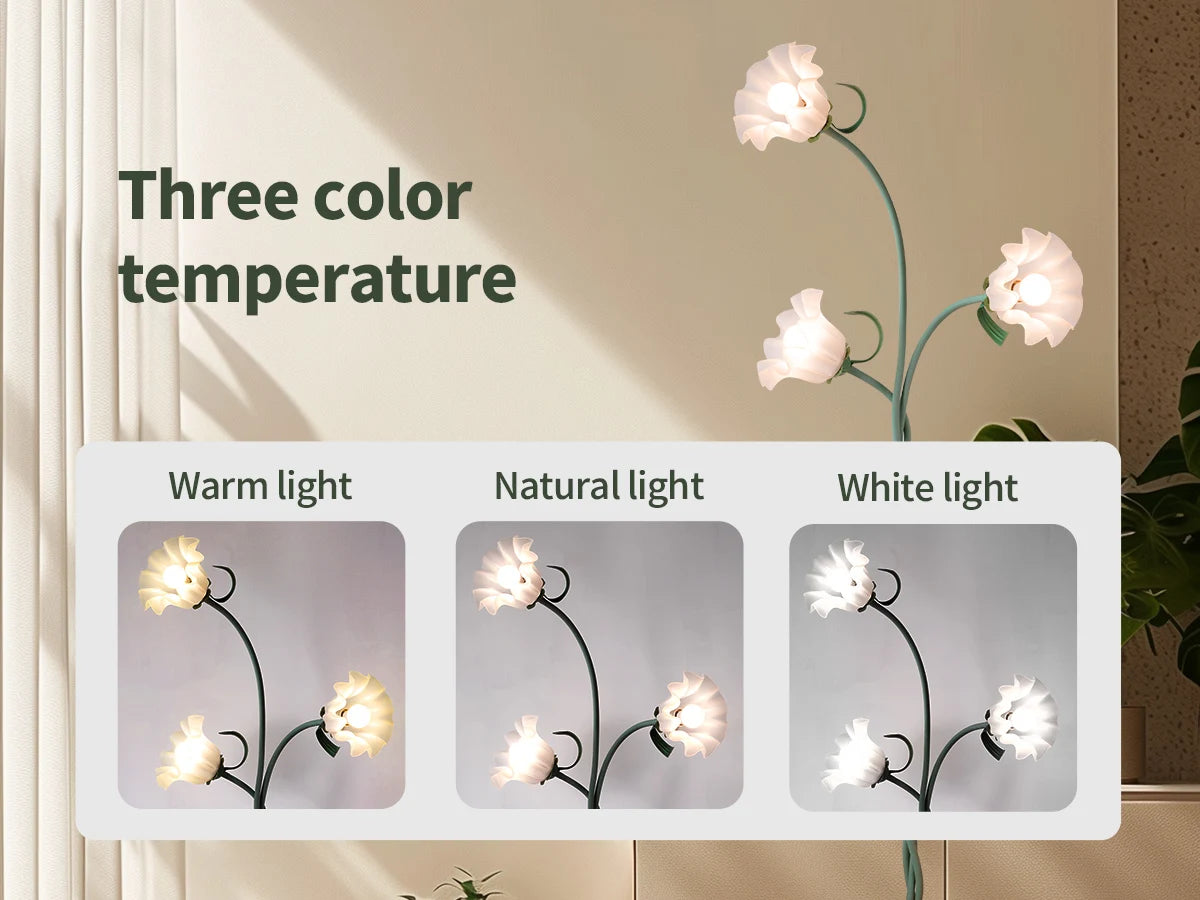 Retro 3-Head Flower Floor Lamp, Contains Bulb, 3-Color Dimmable,