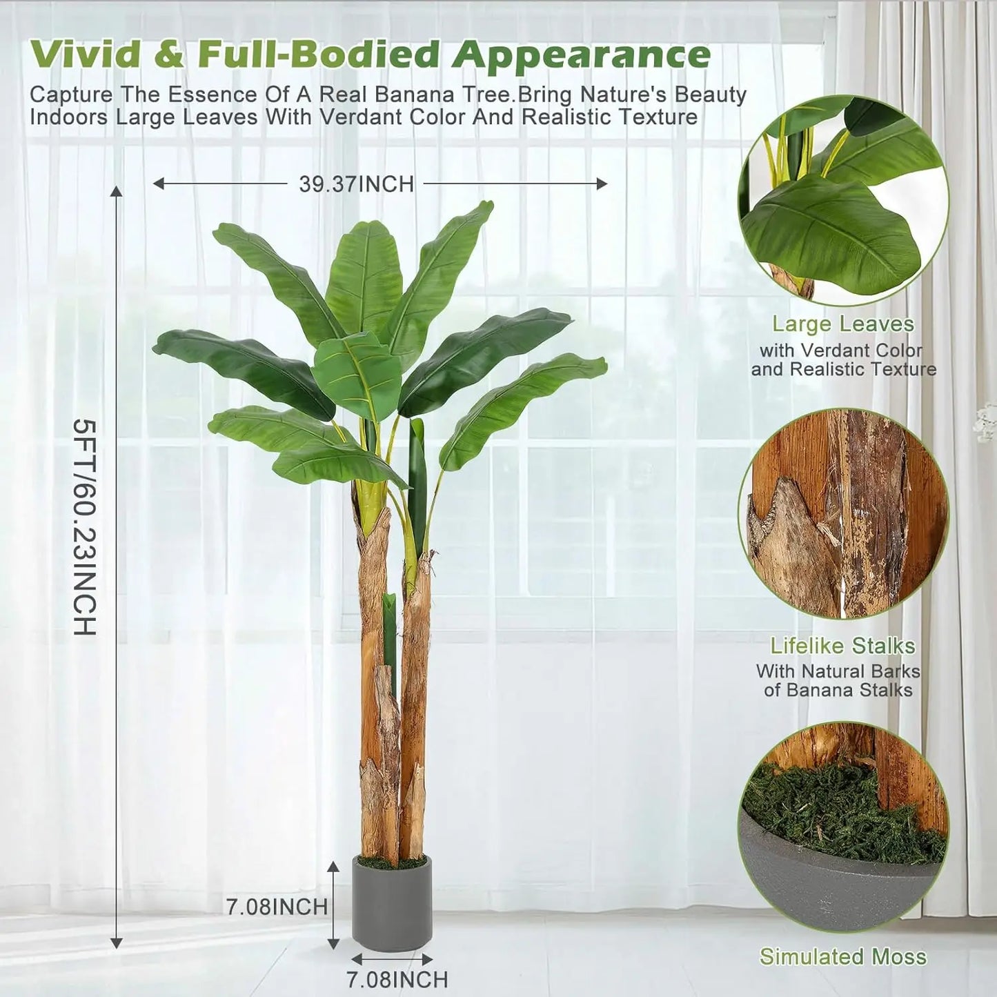 Artificial Banana Tree 7FT/6FT/5FT With Grey Planter