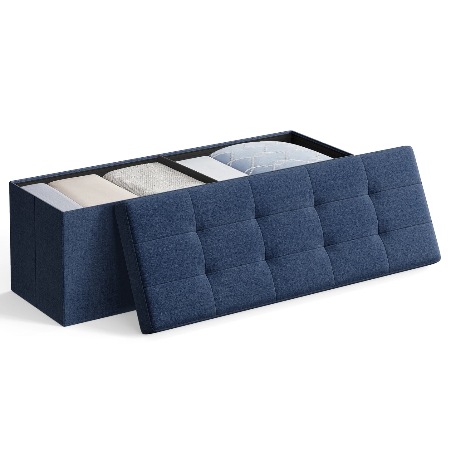 SONGMICS MAZIE Collection - 43 Inches Folding Storage Ottoman Bench, Ottoman Foot Rest, End of Bed Bench, Storage Chest