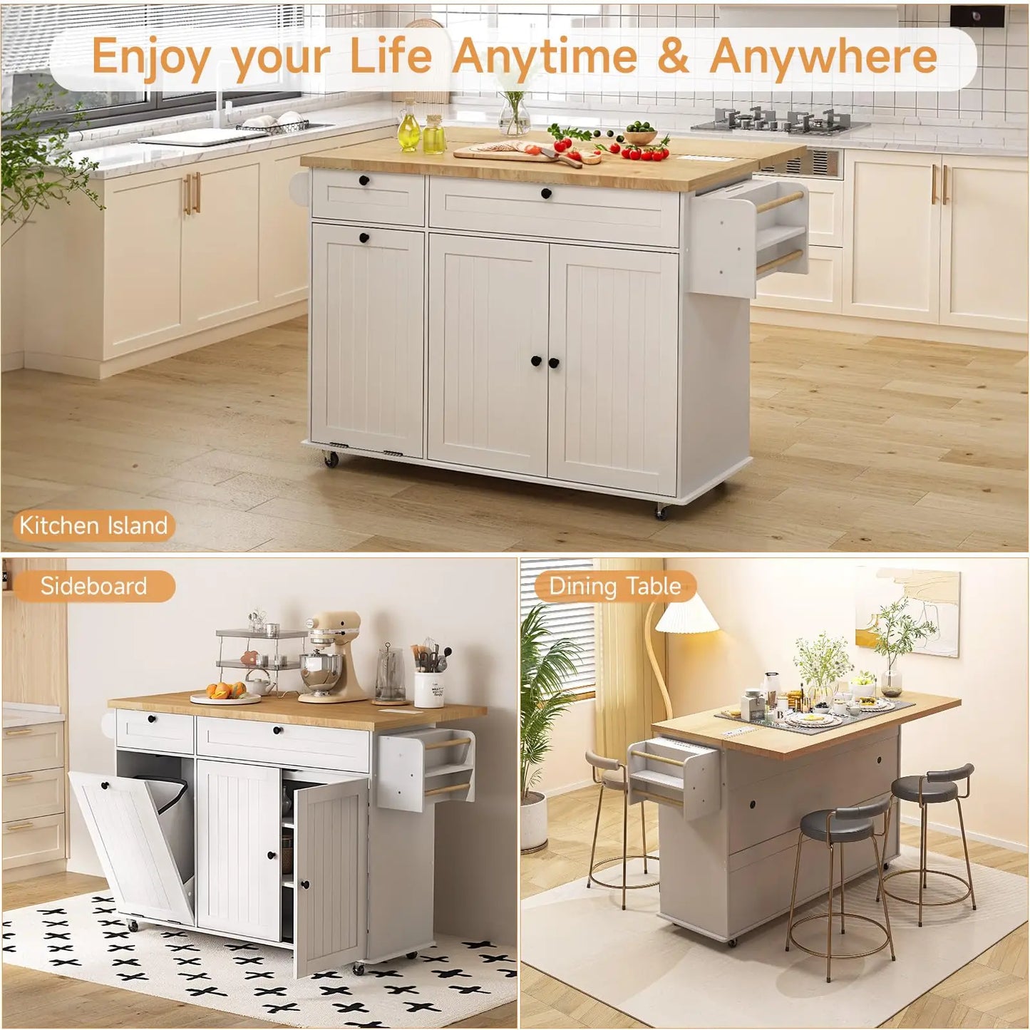 60" Mobile Kitchen Islands Rolling Trolleys