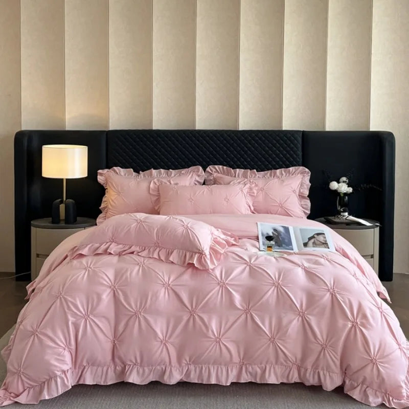 2025 new solid color princess Bed 4 Piece Set