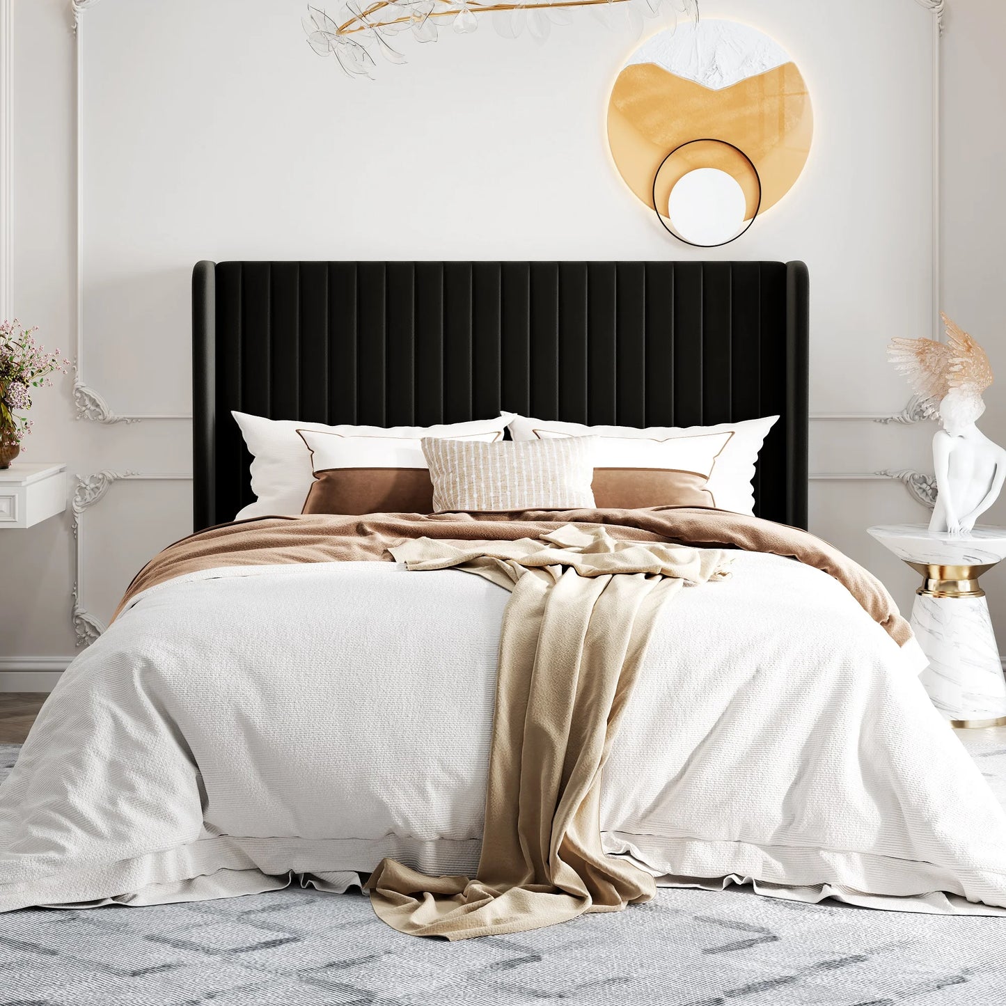 HOOMIC Velvet Upholstered Bed Frame, Vertical Channel