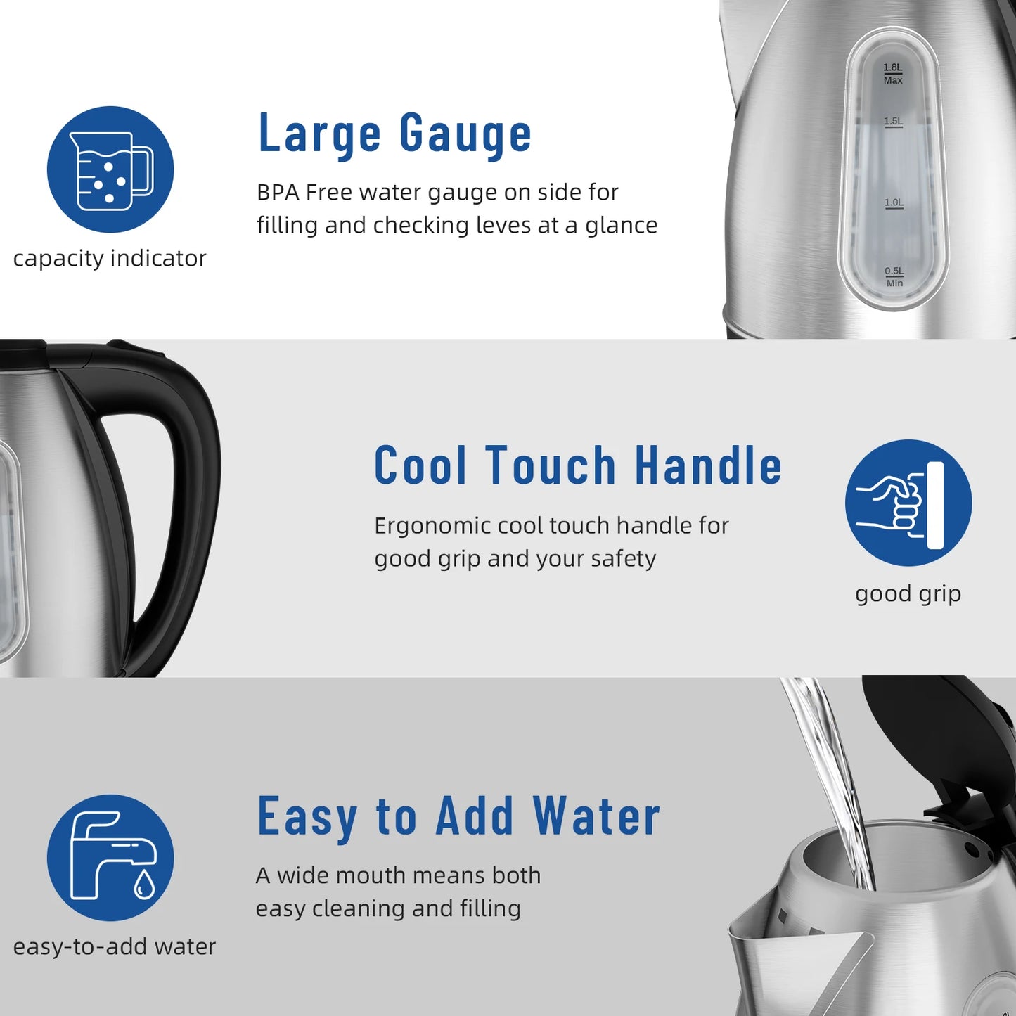 Stainless Steel Electric Kettle, 1.8 Liter Auto Shut Off