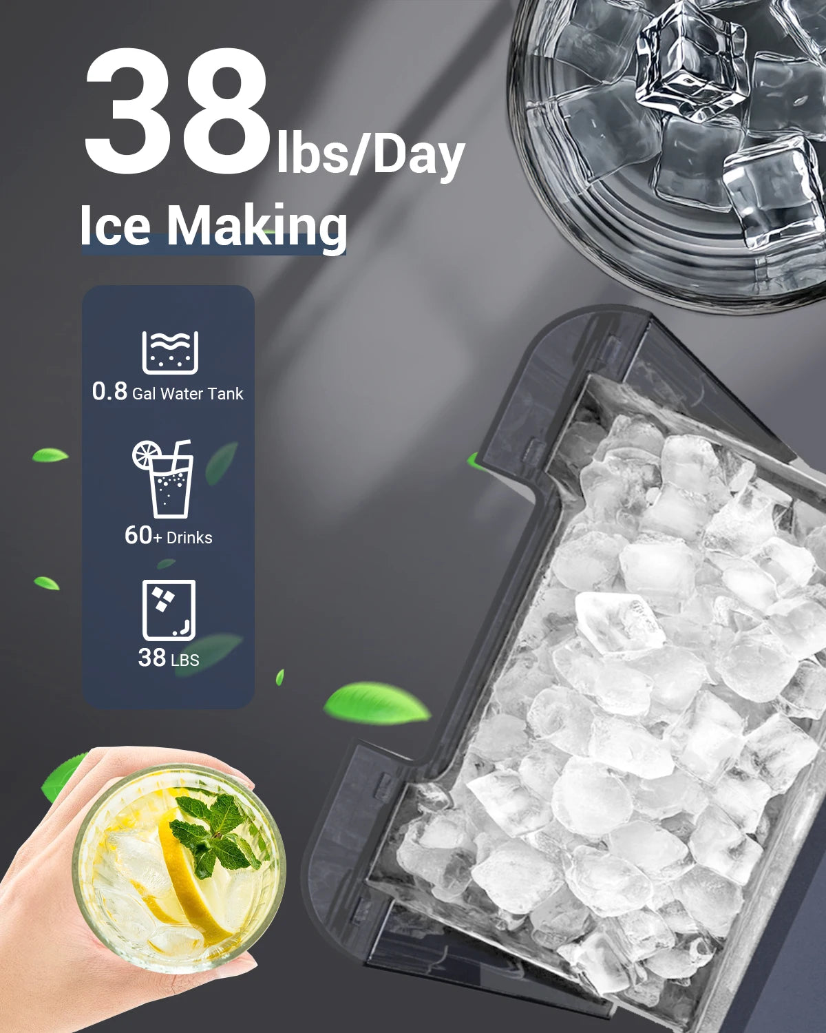 44Lbs/24H Nugget Ice Maker with 0.8 Gallon Tank