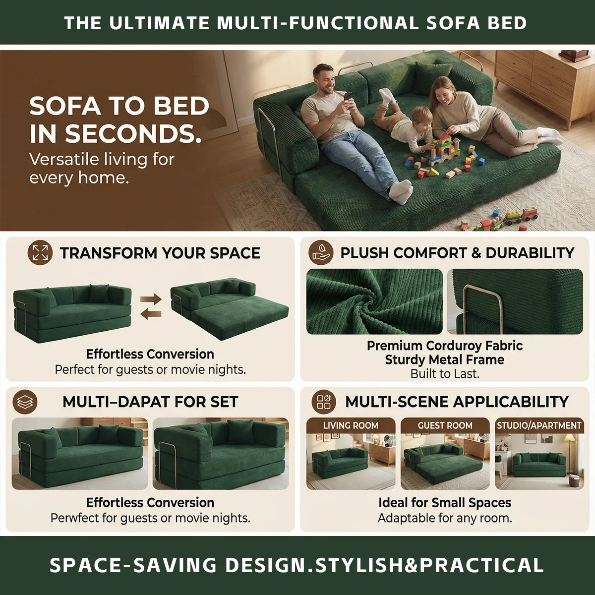 Queen Size Futon Sofa Bed 79' Convertible Couch