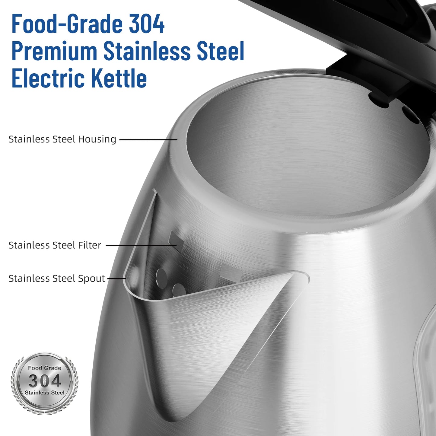 Stainless Steel Electric Kettle, 1.8 Liter Auto Shut Off