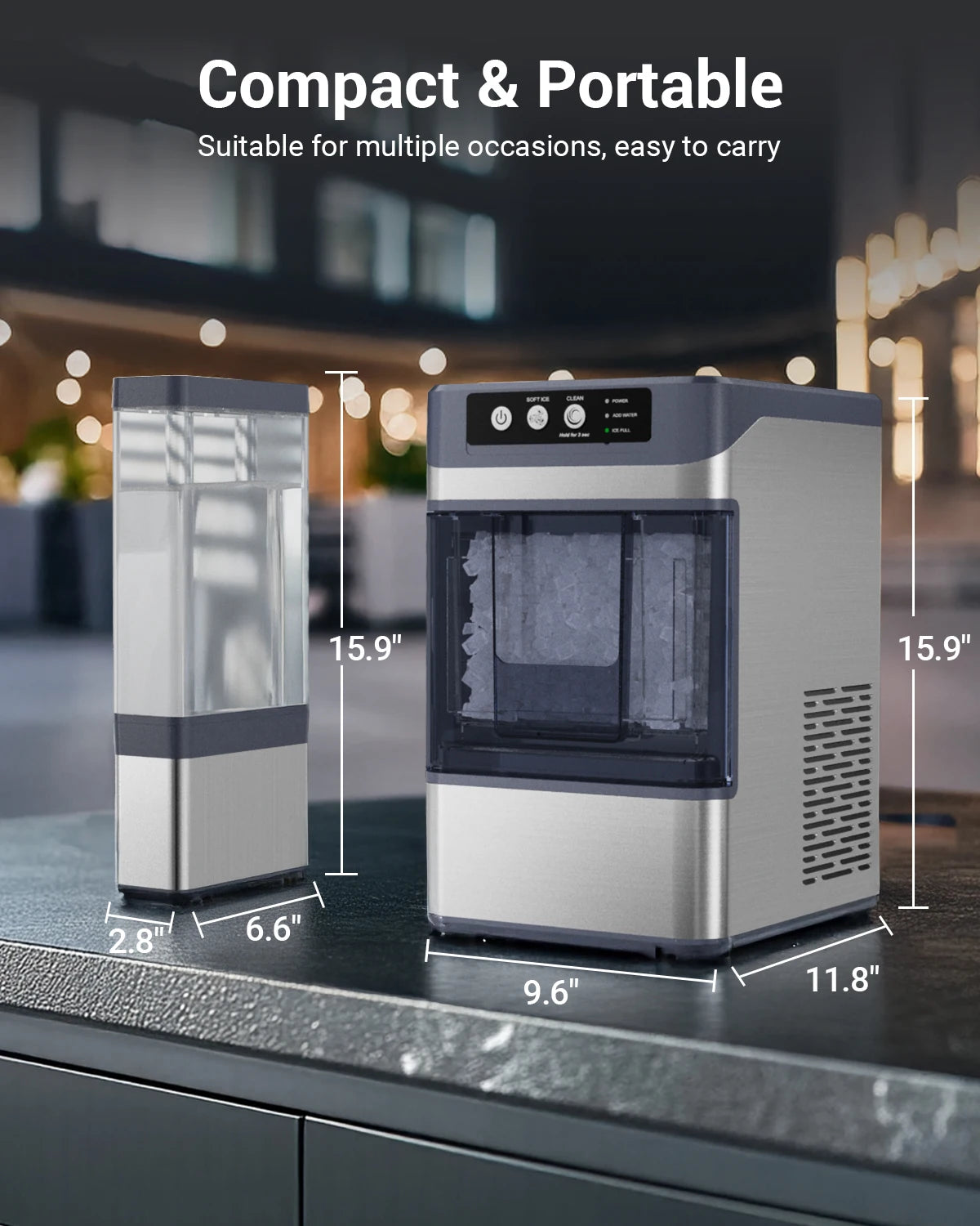 44Lbs/24H Nugget Ice Maker with 0.8 Gallon Tank