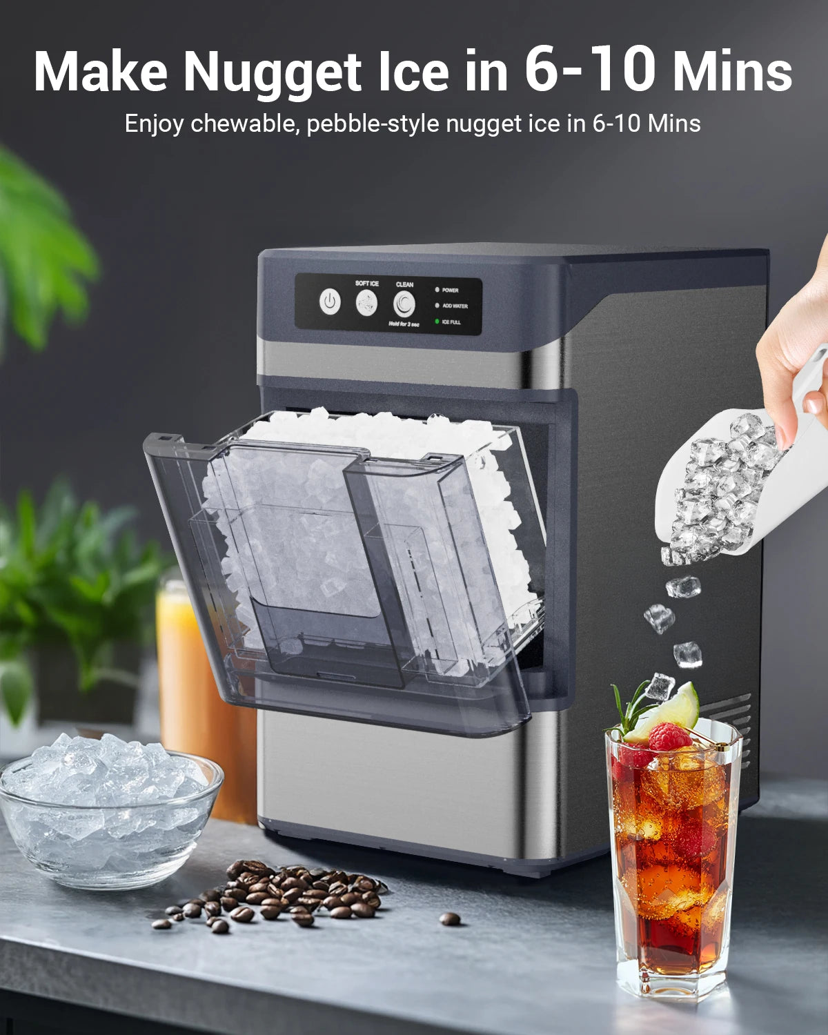 44Lbs/24H Nugget Ice Maker with 0.8 Gallon Tank