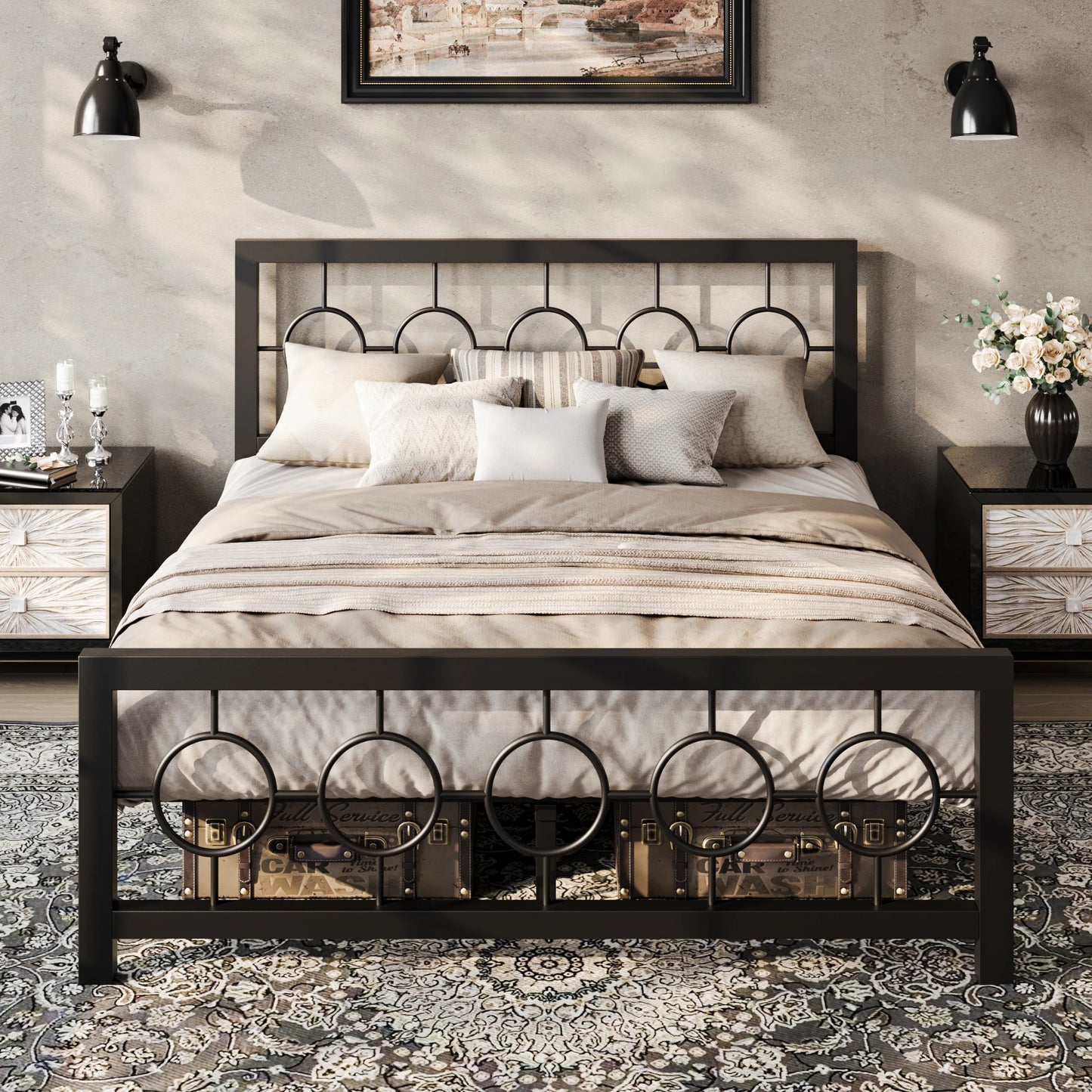 HOOMIC Metal Platform Bed Frame / Vintage Design