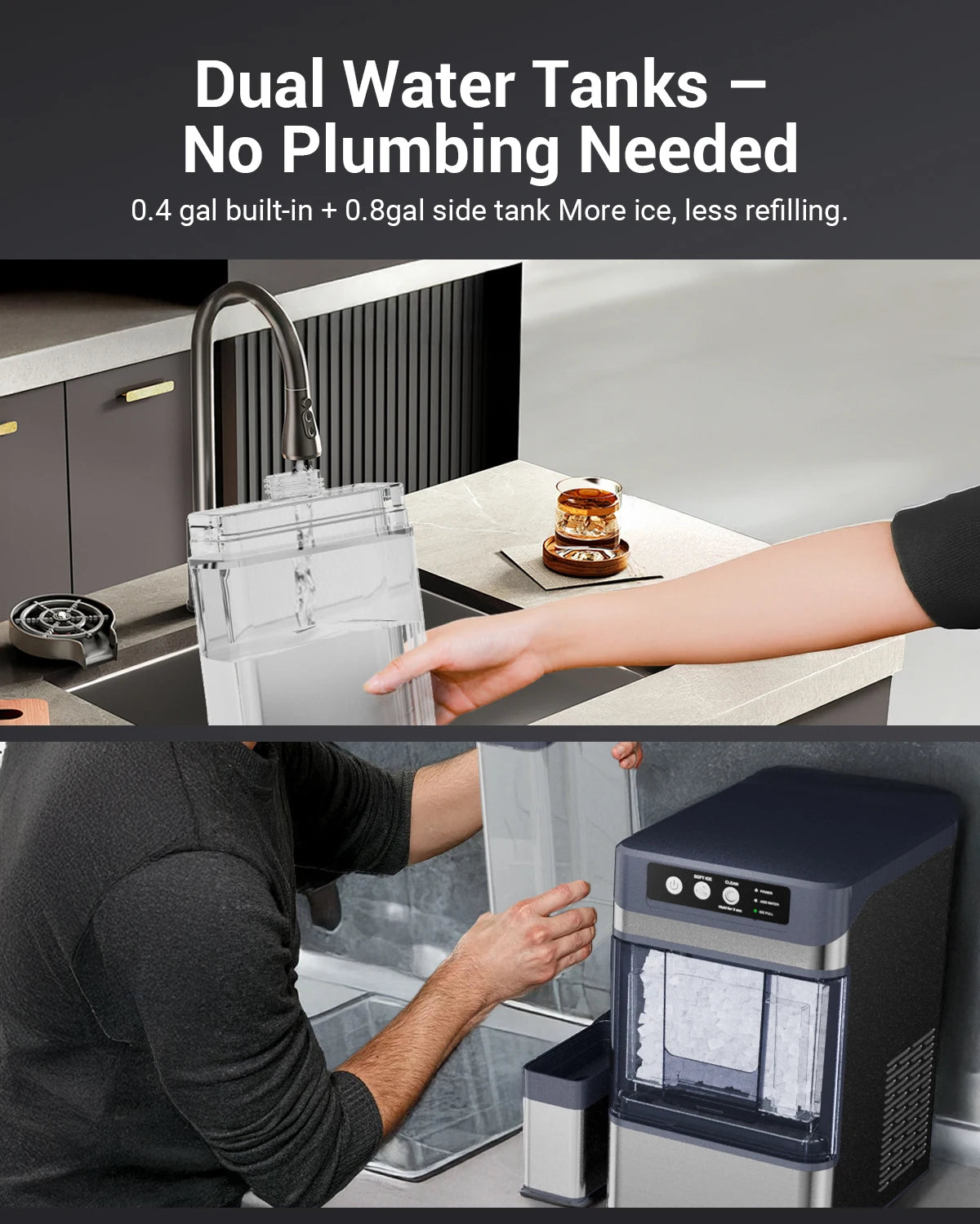 44Lbs/24H Nugget Ice Maker with 0.8 Gallon Tank