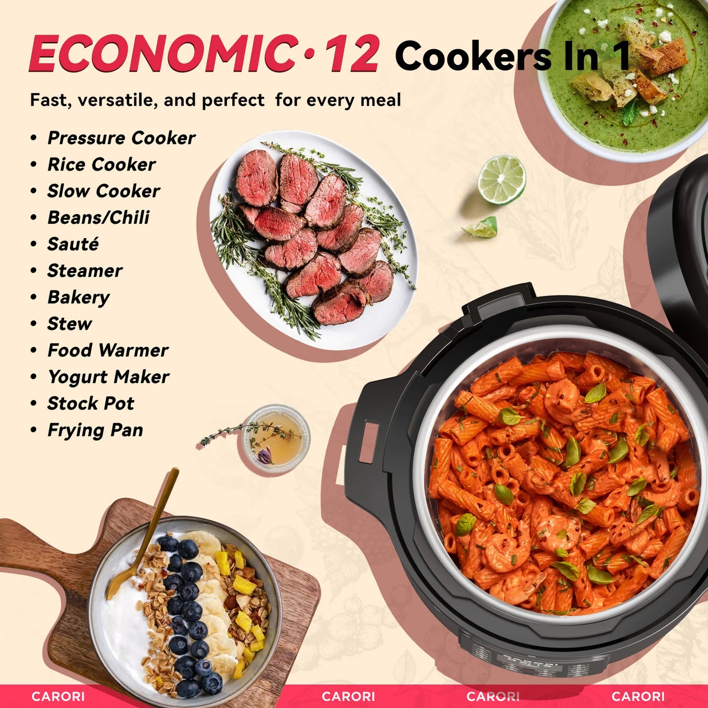 1200W 12-in-1 Electric Pressure Cooker 8Qt, Stainless Steel