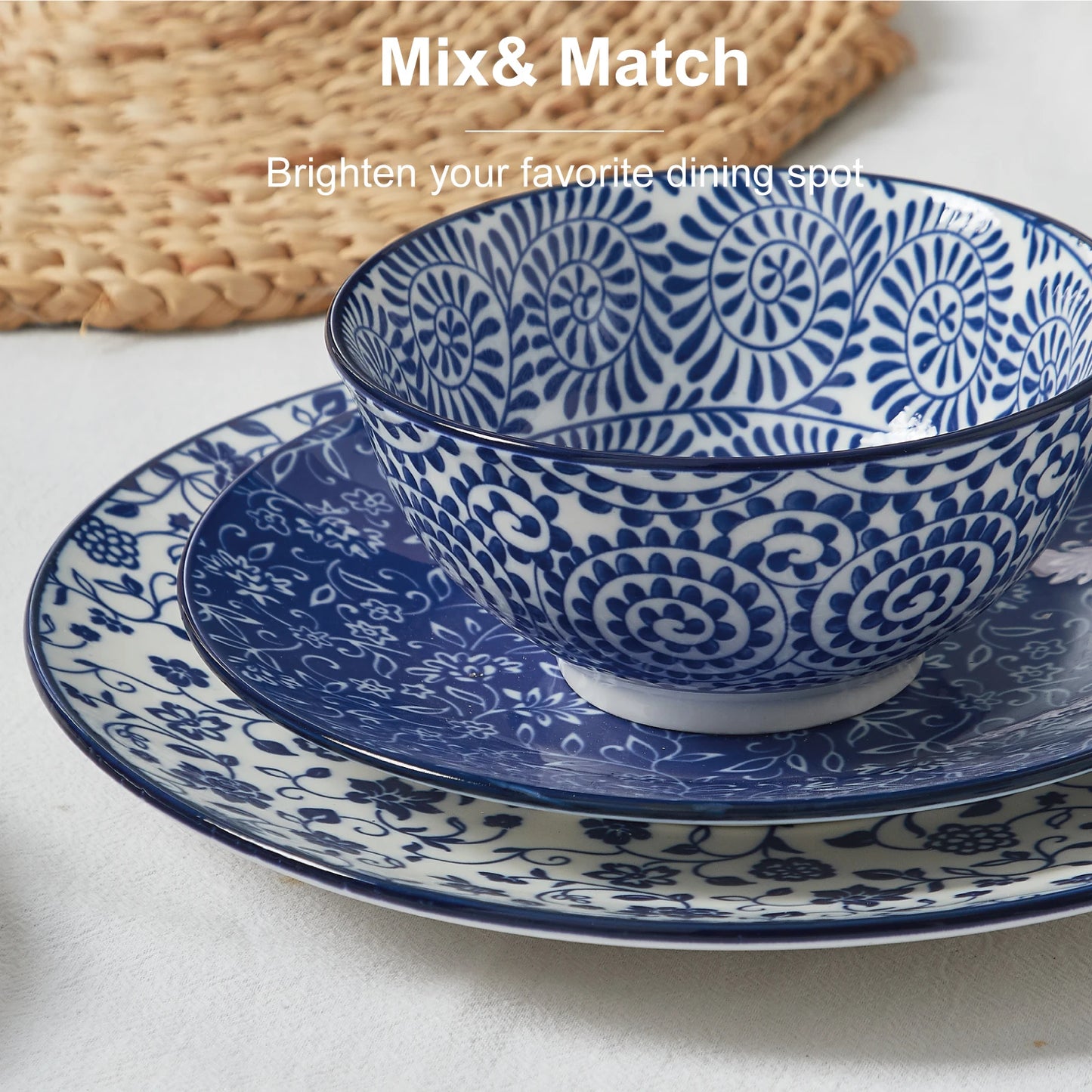 12pcs, Plates and Bowls, Dish Sets for 4