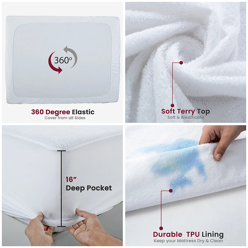 LUX Décor 100% Waterproof Twin Terry Mattress Protector
