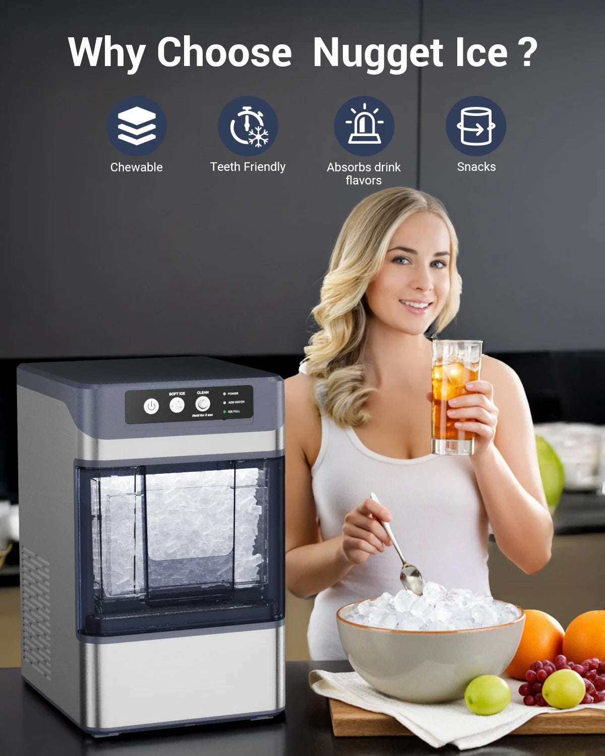 44Lbs/24H Nugget Ice Maker with 0.8 Gallon Tank