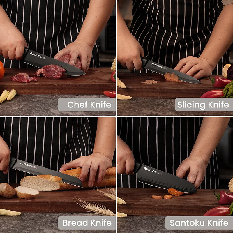 Astercook Kitchen Knife Set with Built-in Sharpener                 Block          Dishwasher Safe, 15 Pieces German Stainless Steel Knife Block Set