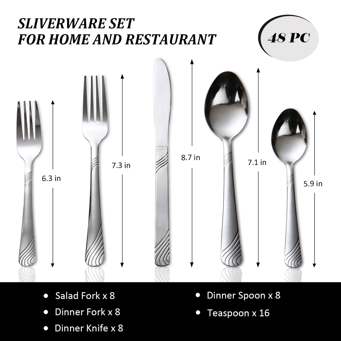 HANSMART 48 Pcs Cutlery Set For 8 Stainless Steel