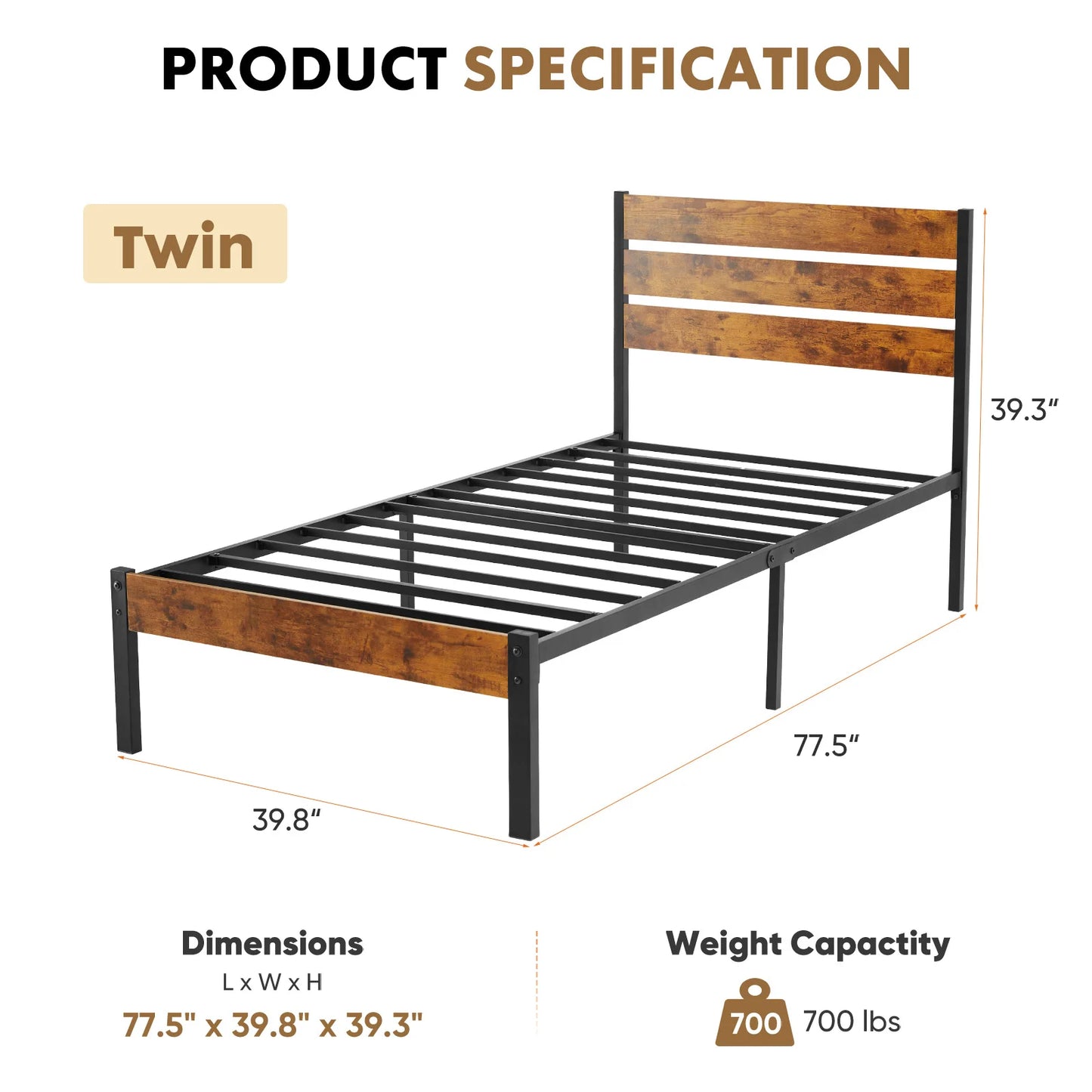 JHK Queen Size Metal Platform Bed Frame/ Headboard and Footboard