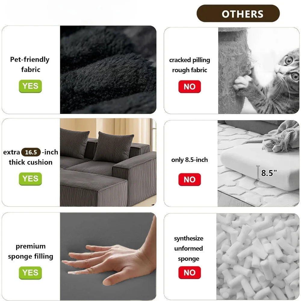 Sectional boneless Couch with L-Shape Chaise