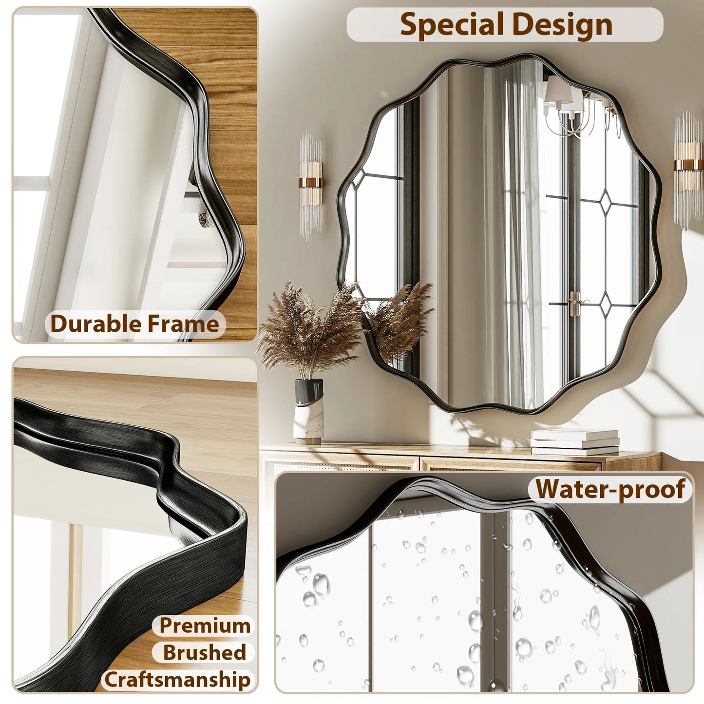 Wavy Round Decorative Bathroom Mirror