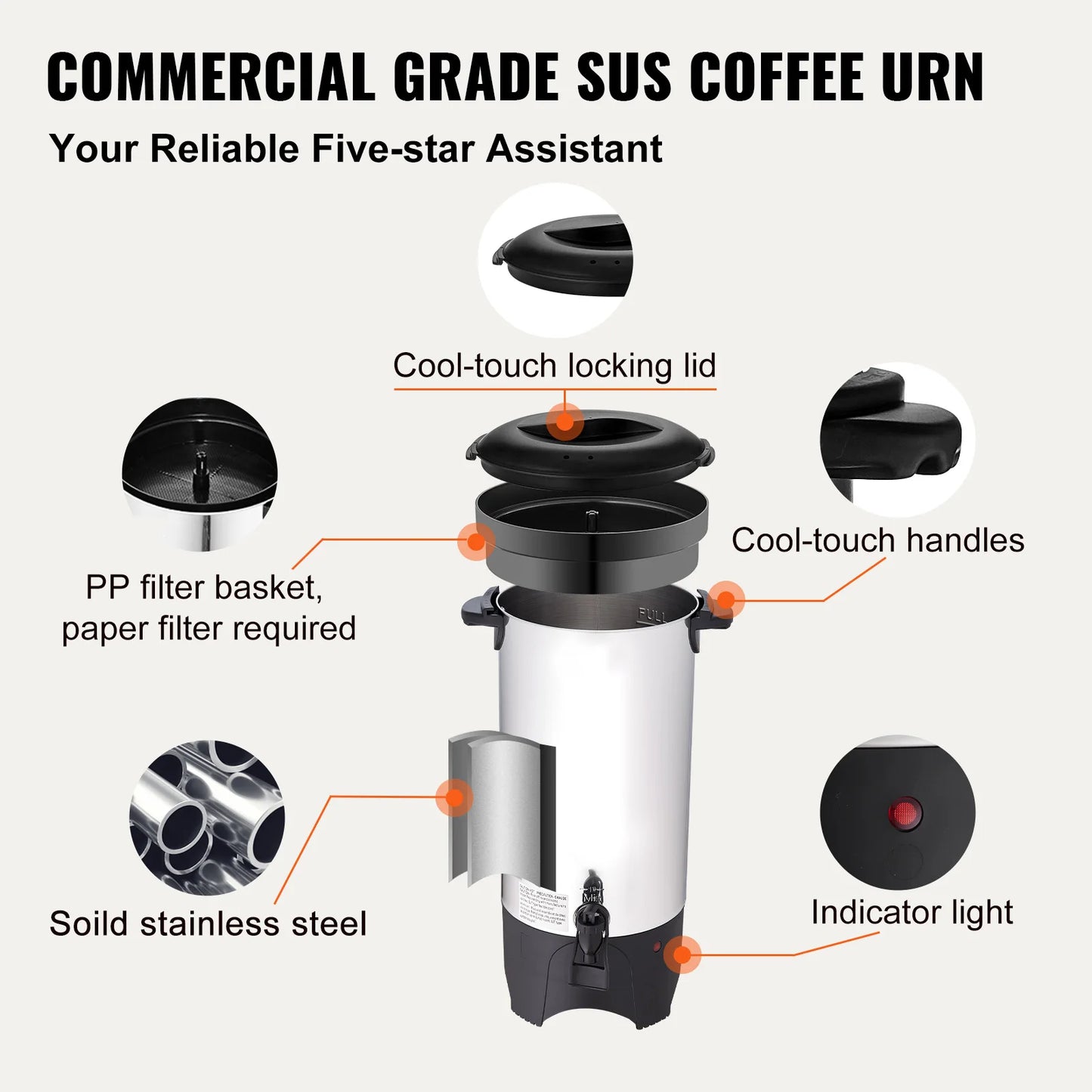 SucceBuy Commercial Coffee Urn 50 Cups Stainless Steel