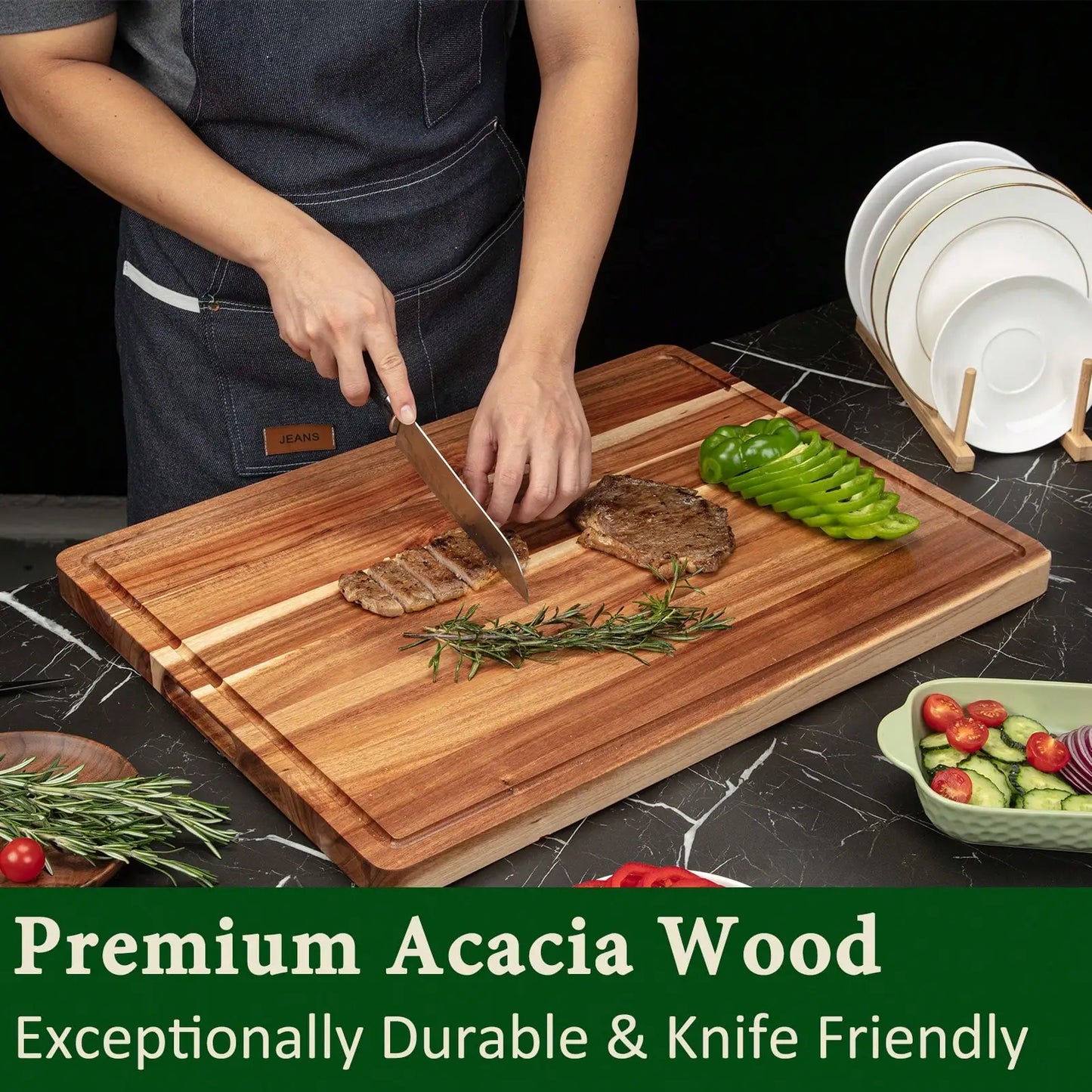 Large Acacia Wood Cutting Board With Juice Groove