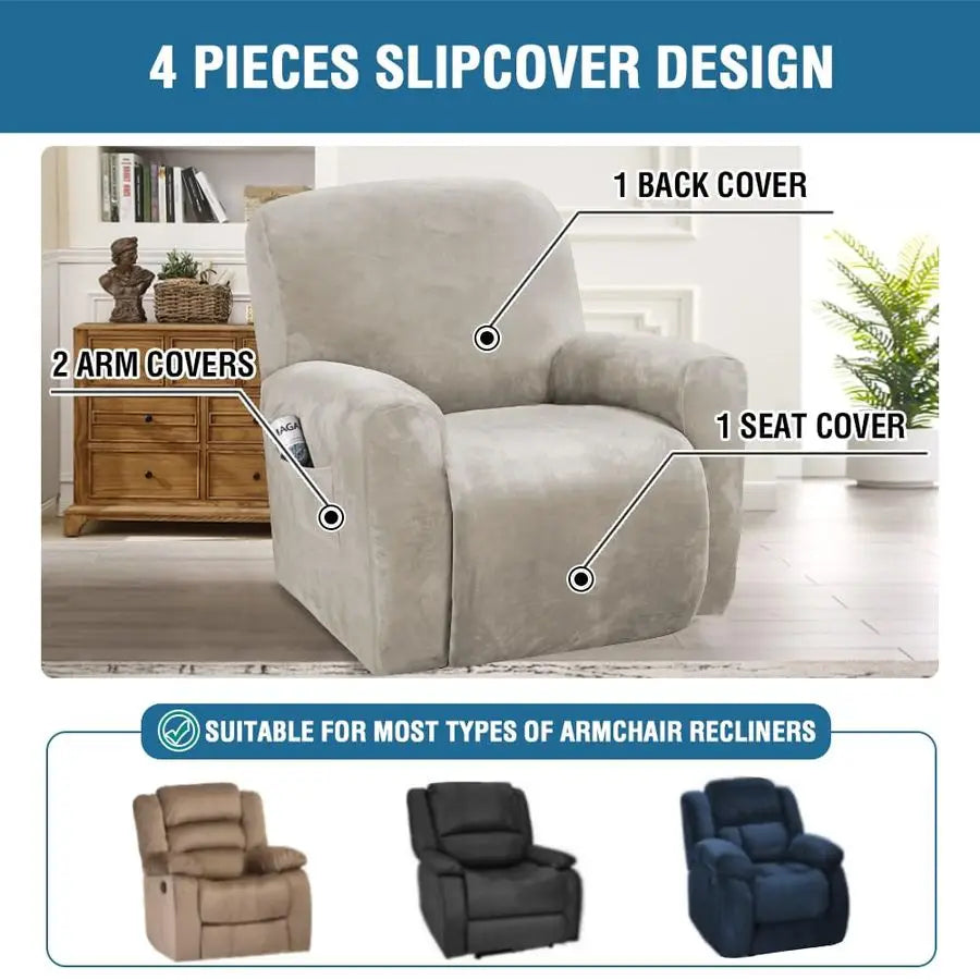 4Pieces Recliner Chair Covers Velvet Stretch