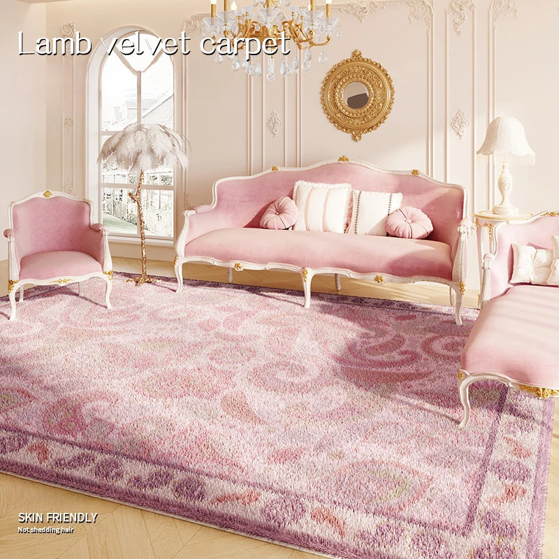 Pink American Fluffy Soft Carpet Light Luxury Villa