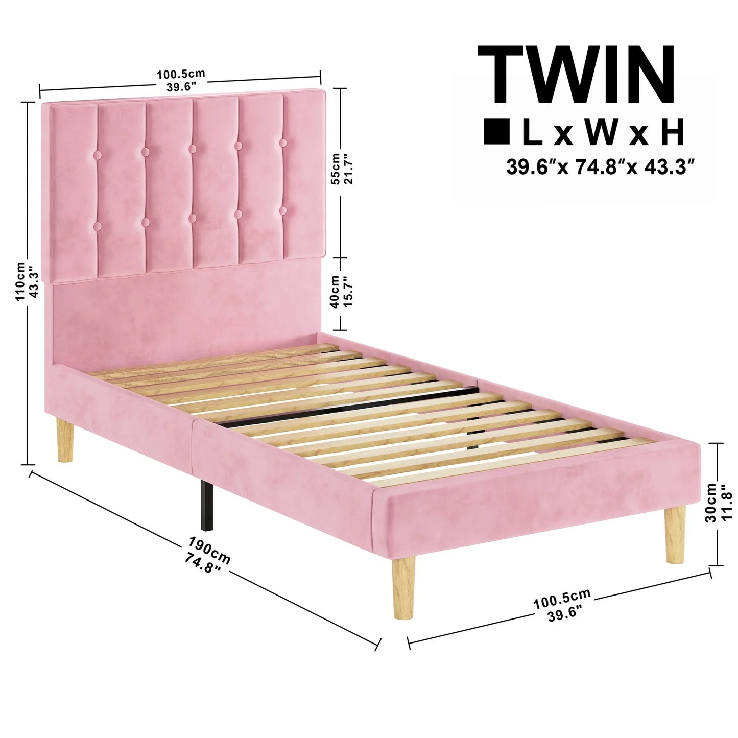 LIKIMIO Twin Bed Frames, Velvet Upholstered Platform