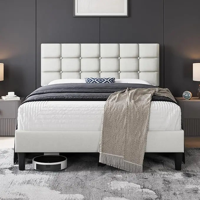 Modern Wooden Full Size Upholstered Platform Bed