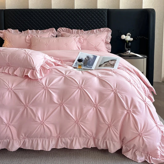 2025 new solid color princess Bed 4 Piece Set