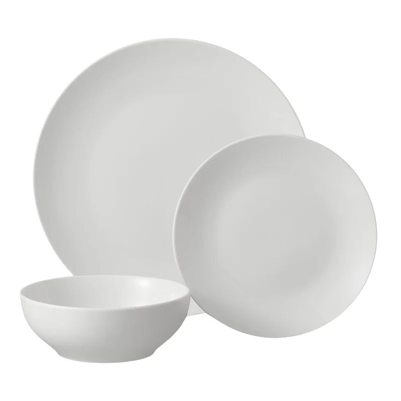 12-Piece White Stoneware Dinnerware Set of 4