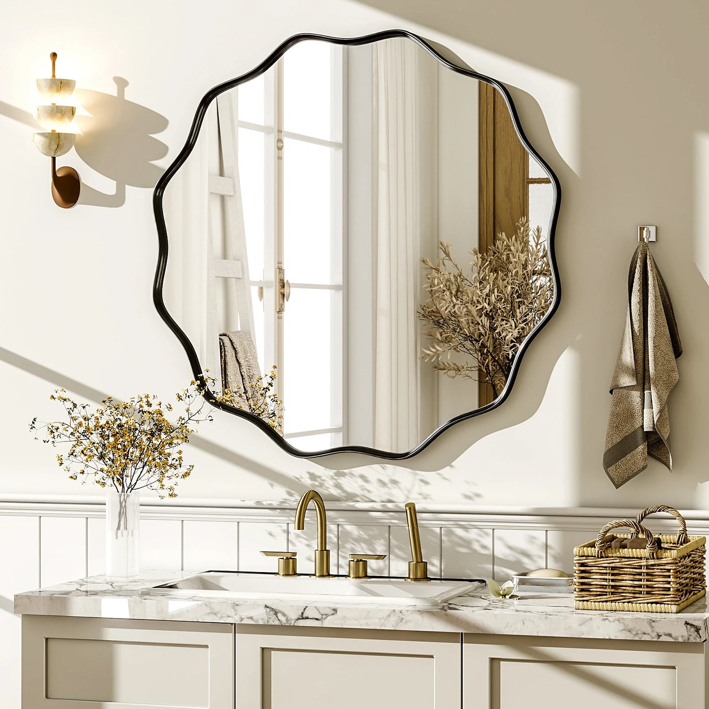 Wavy Round Decorative Bathroom Mirror