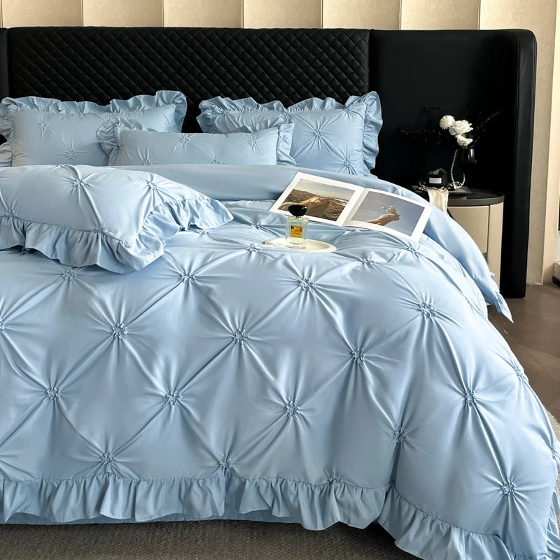 2025 new solid color princess Bed 4 Piece Set