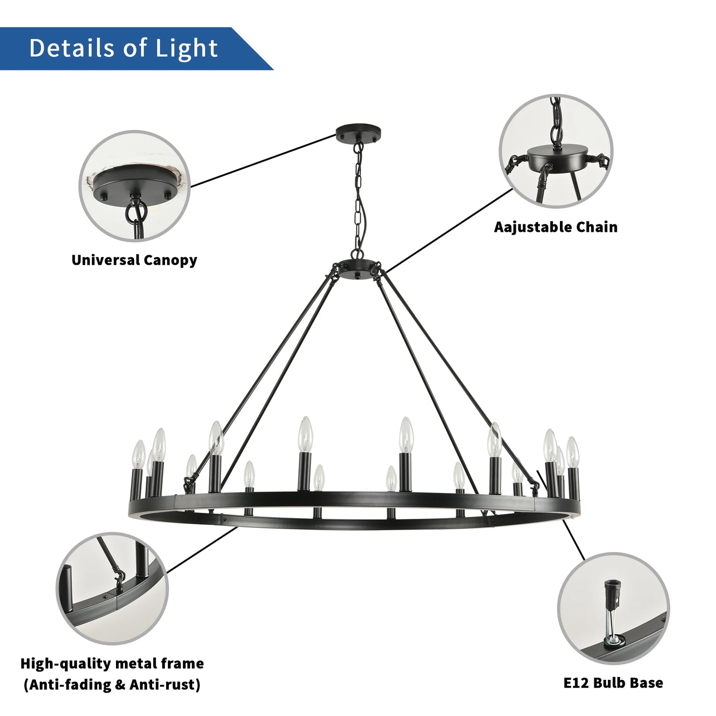 16-Light Wagon Wheel Chandelier Round Matte 43 inch