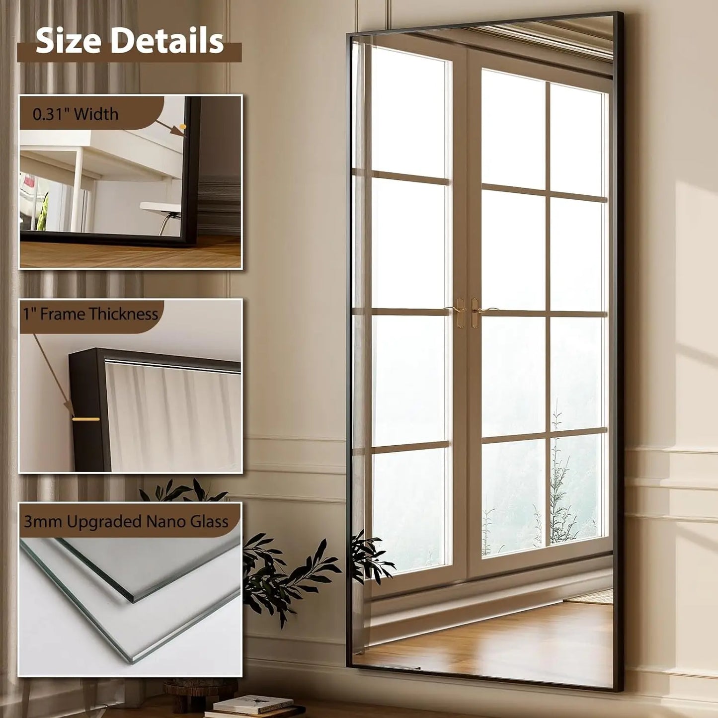 26" x 71" Full Length Mirror - Black Floor Mirror
