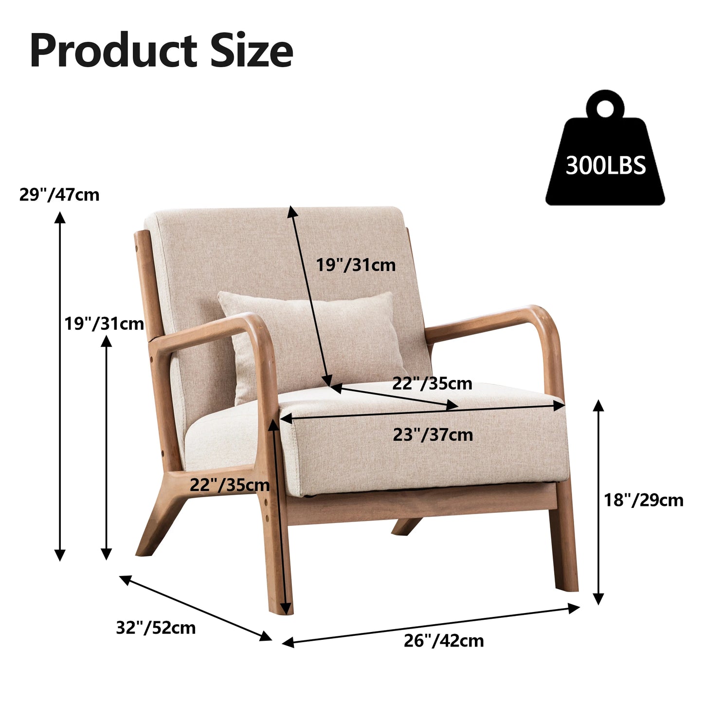 29*33*26 Inch Solid Color Solid Wood Living Room Chair