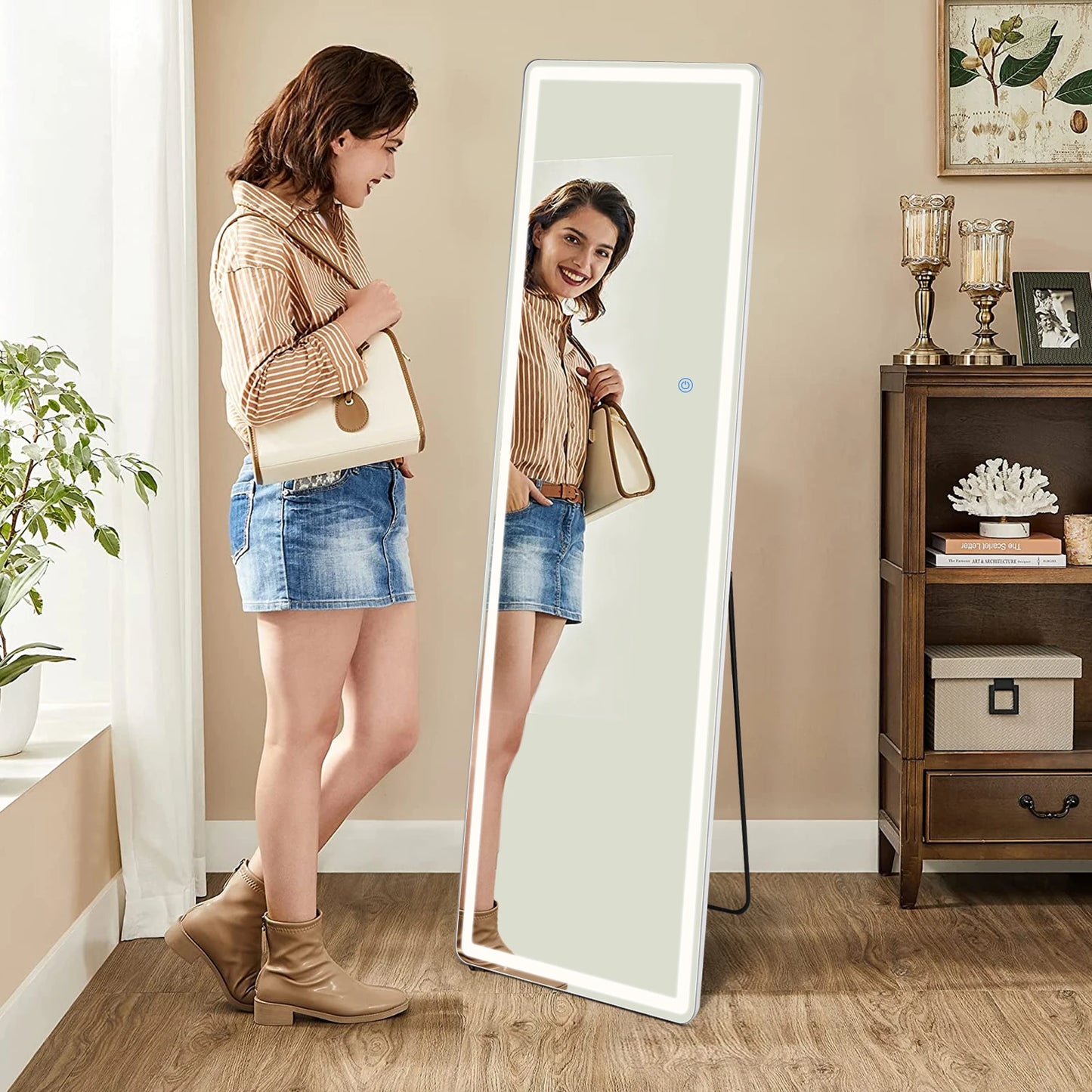 JHK Led 64"x21" Full Length Mirror/Aluminum Alloy Frame