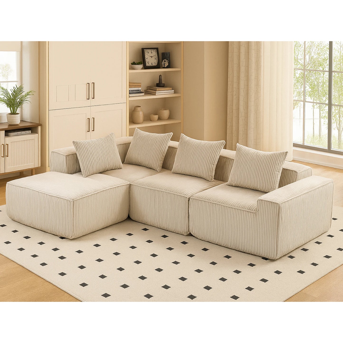 Sectional boneless Couch with L-Shape Chaise