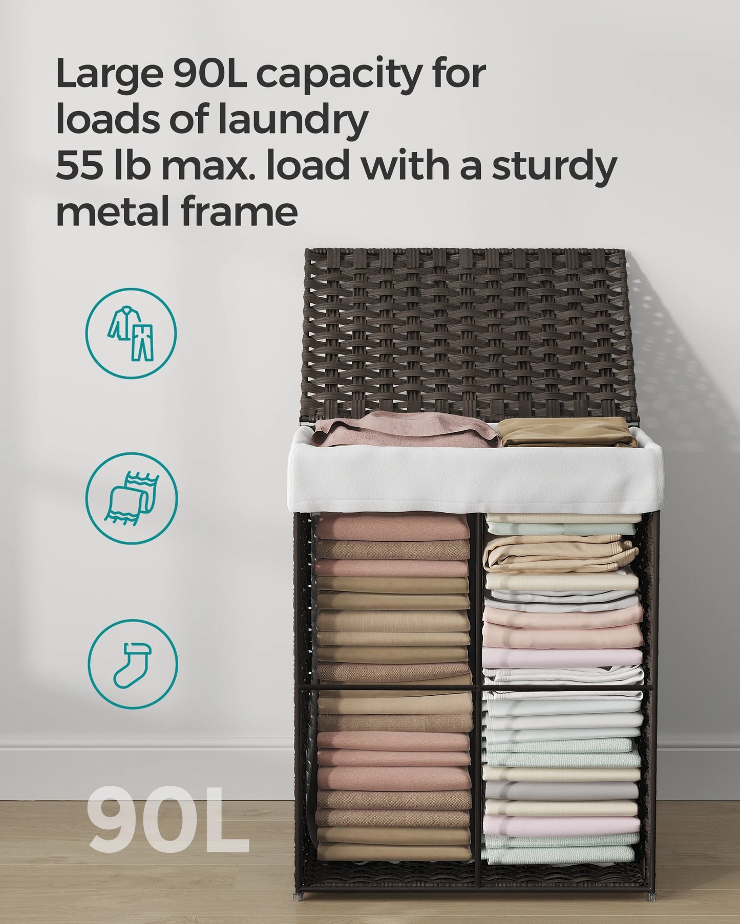 SONGMICS Laundry Hamper with Lid, 23.8 Gallon (90 L)