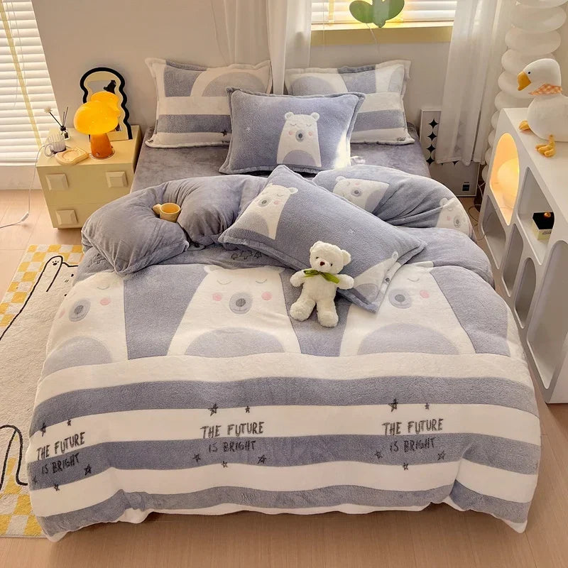 1pc Winter Duvet Cover Queen/King Size Cartoon Style