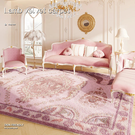 Pink American Fluffy Soft Carpet Light Luxury Villa