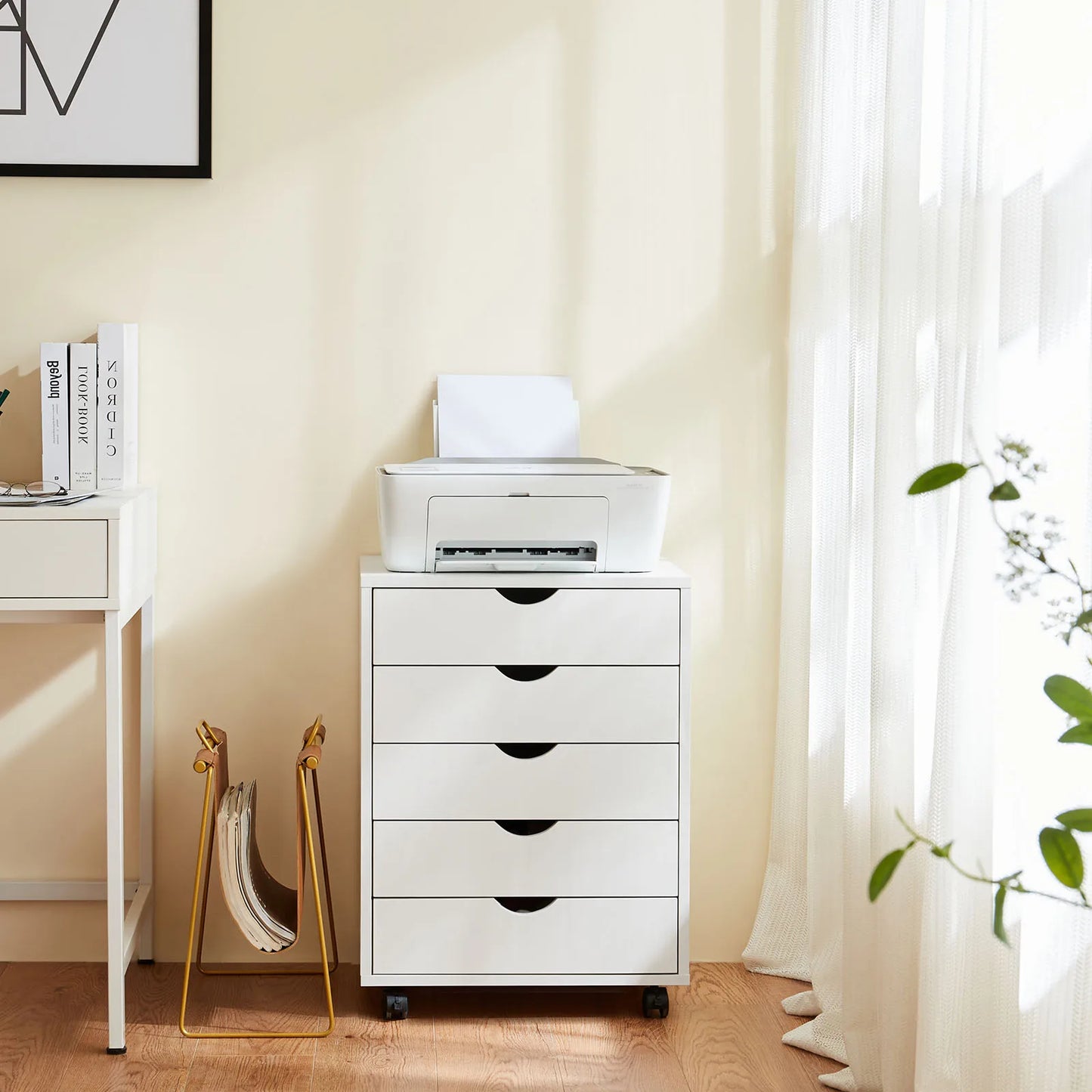 JHK Wood Nightstand Cabinet 5 Drawers