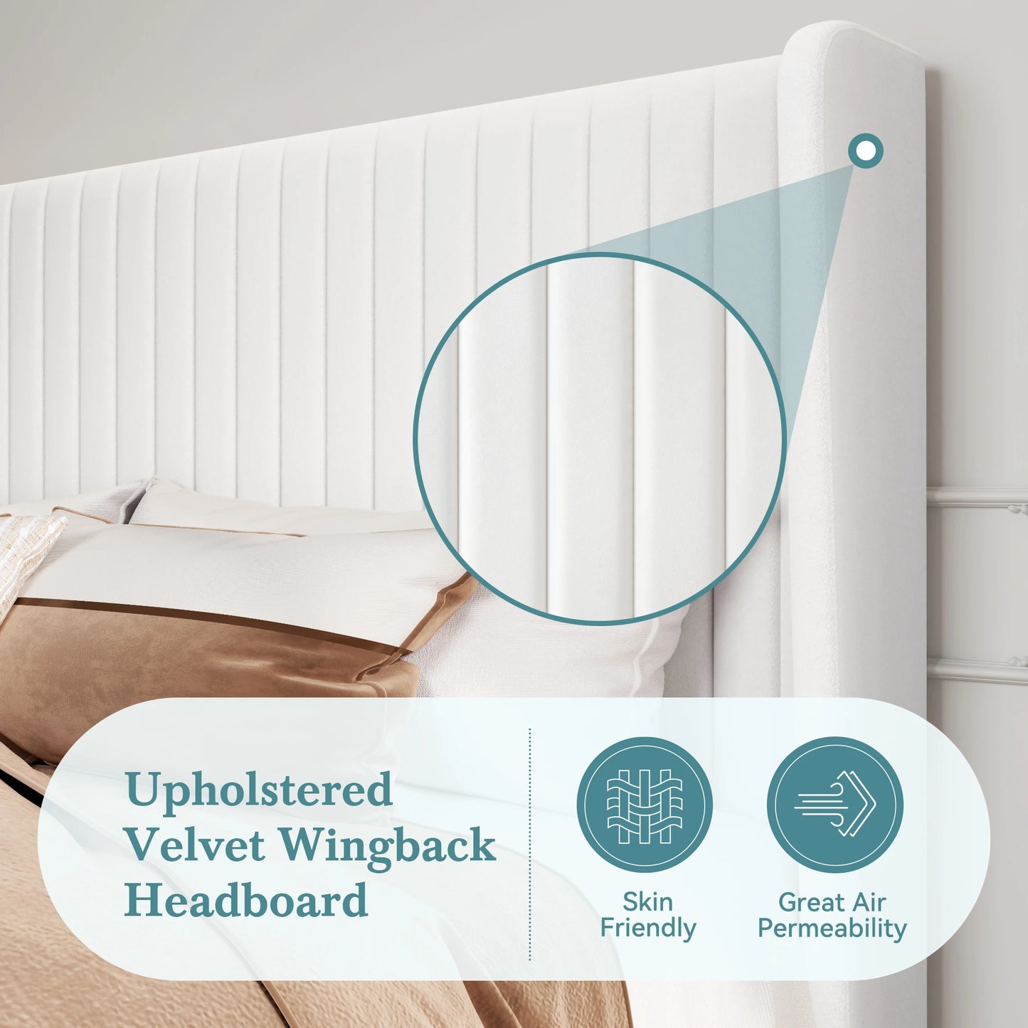HOOMIC Velvet Upholstered Bed Frame, Vertical Channel