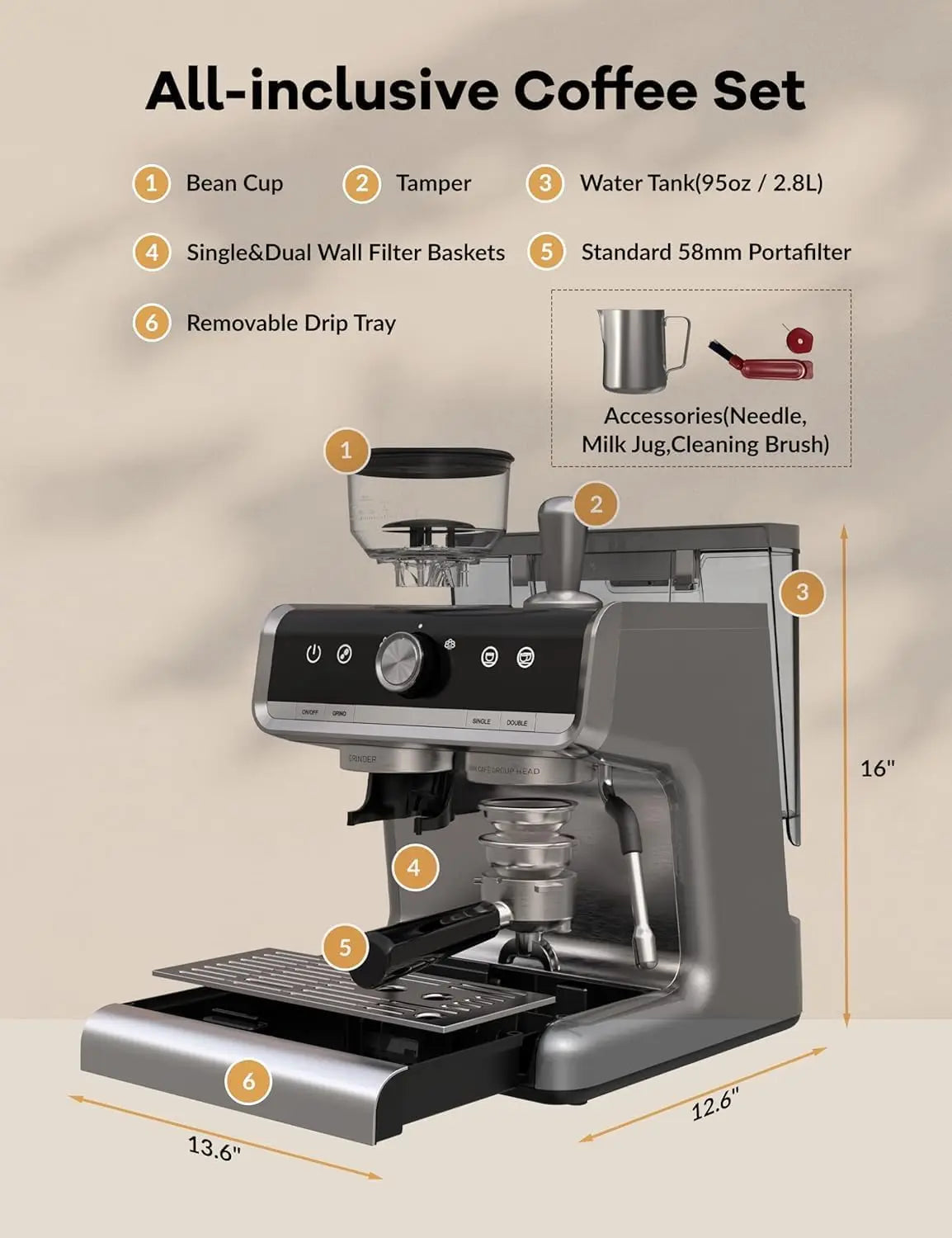 20 Bar Espresso Coffee Machine 1450W