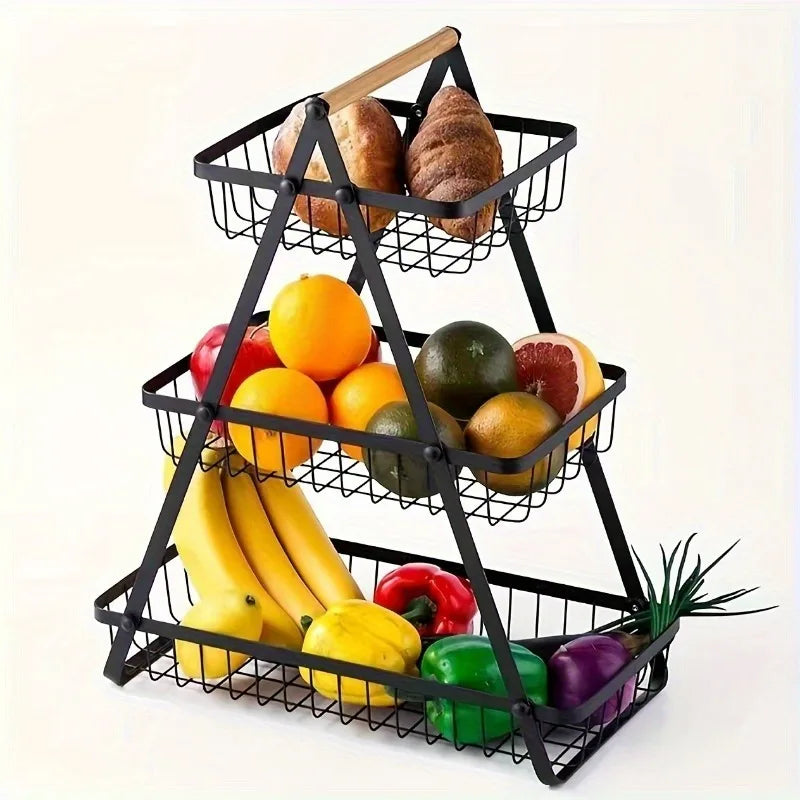 Three-tier fruit basket with sturdy kitchen storage box