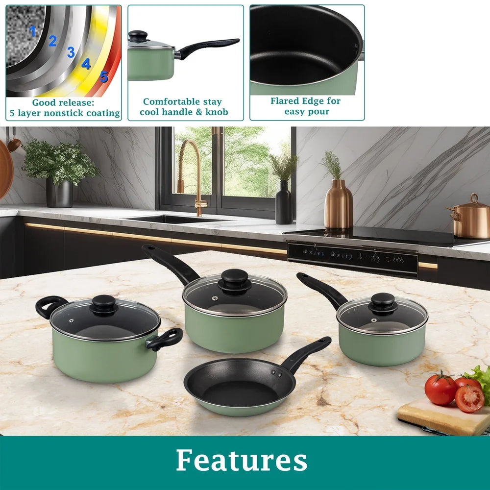 7 Piece Nonstick Cookware Set Lightweight Aluminum